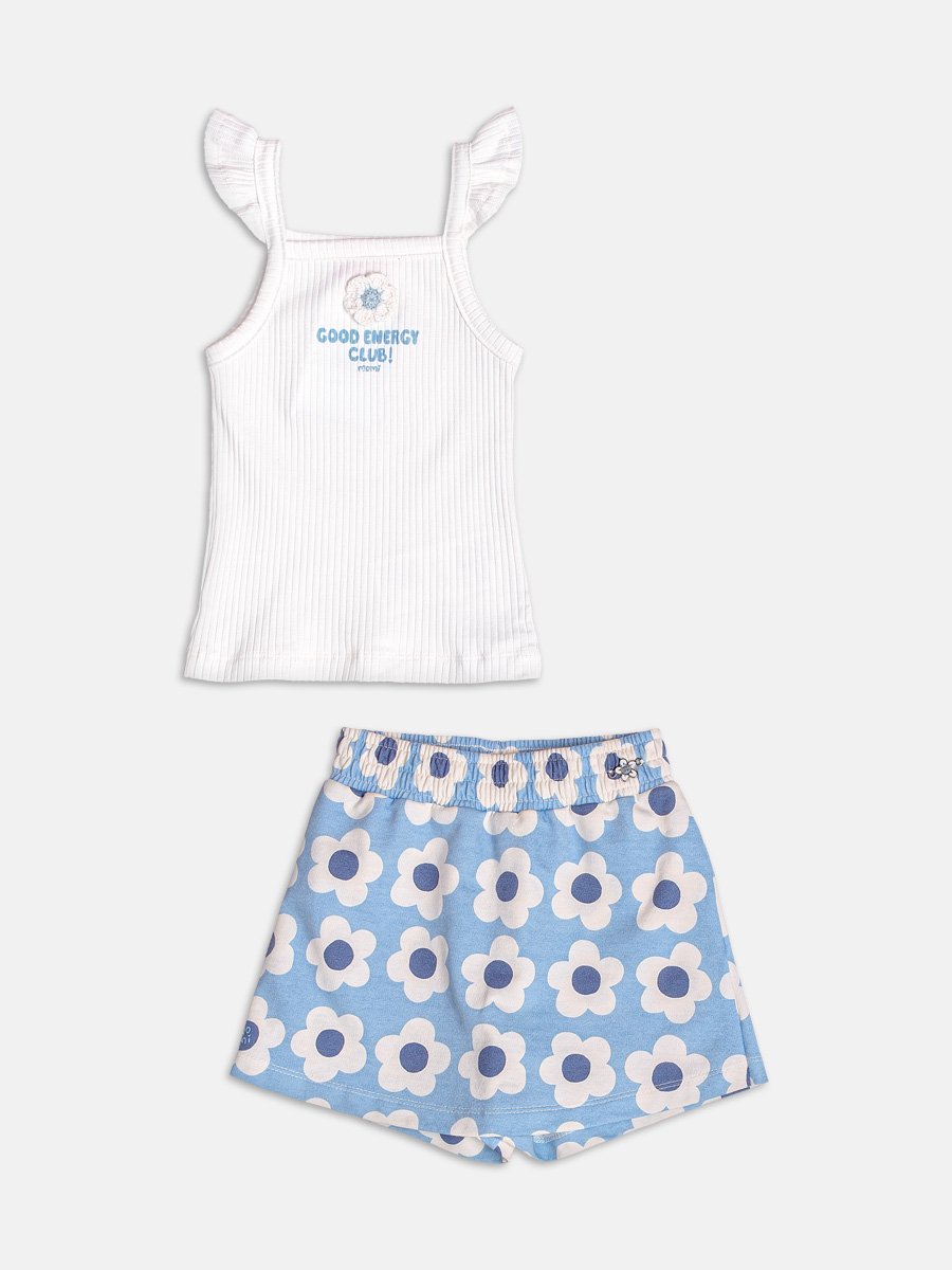 Blue Set with Flower Applique
