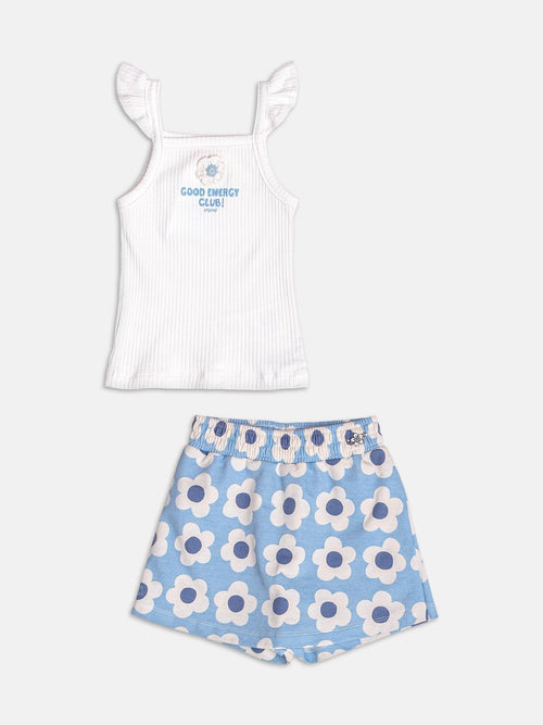 Blue Set with Flower Applique