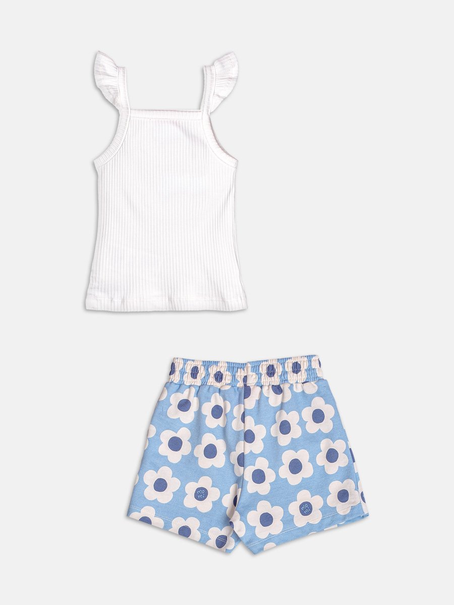 Blue Set with Flower Applique