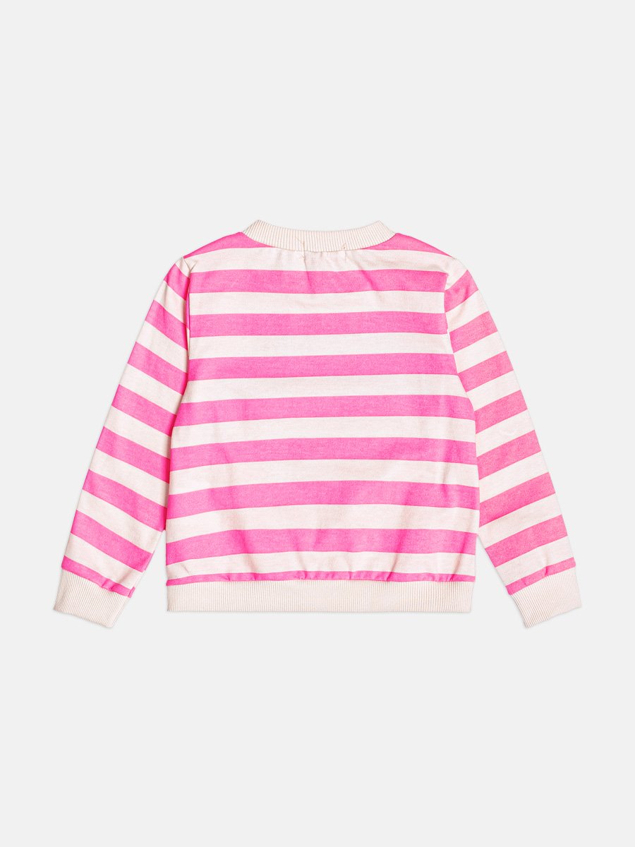 Girls Striped Coat with Teddy Bear Patch