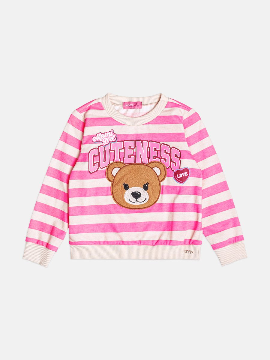 Girls Striped Coat with Teddy Bear Patch