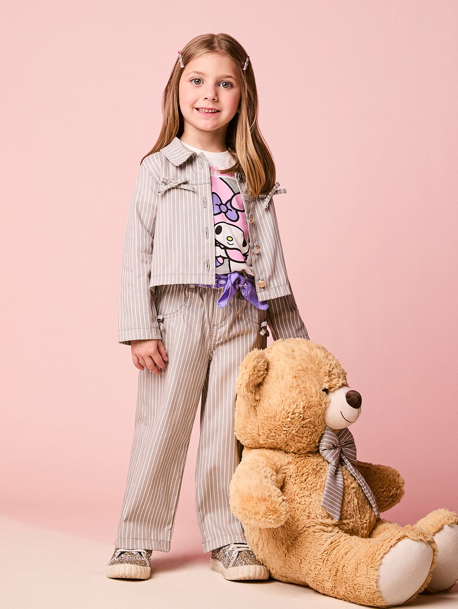 Children's Girl's Striped Twill Jacket with Bows
