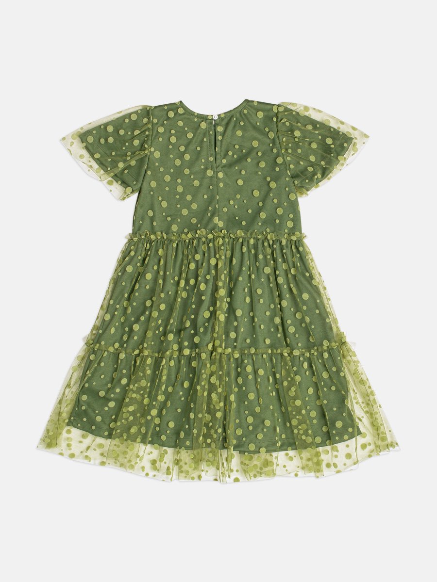 Girls Green Polka Dot Tulle Dress