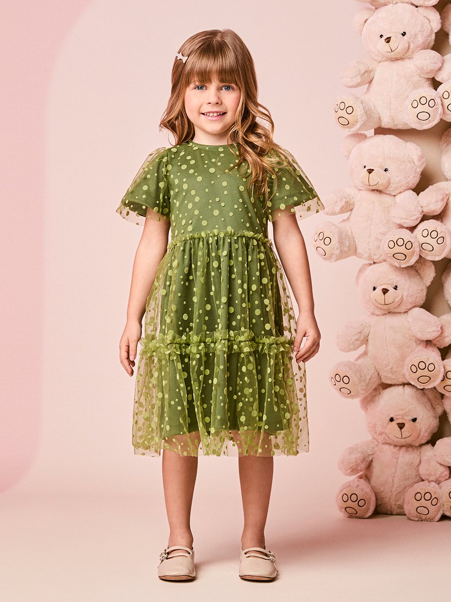 Girls Green Polka Dot Tulle Dress
