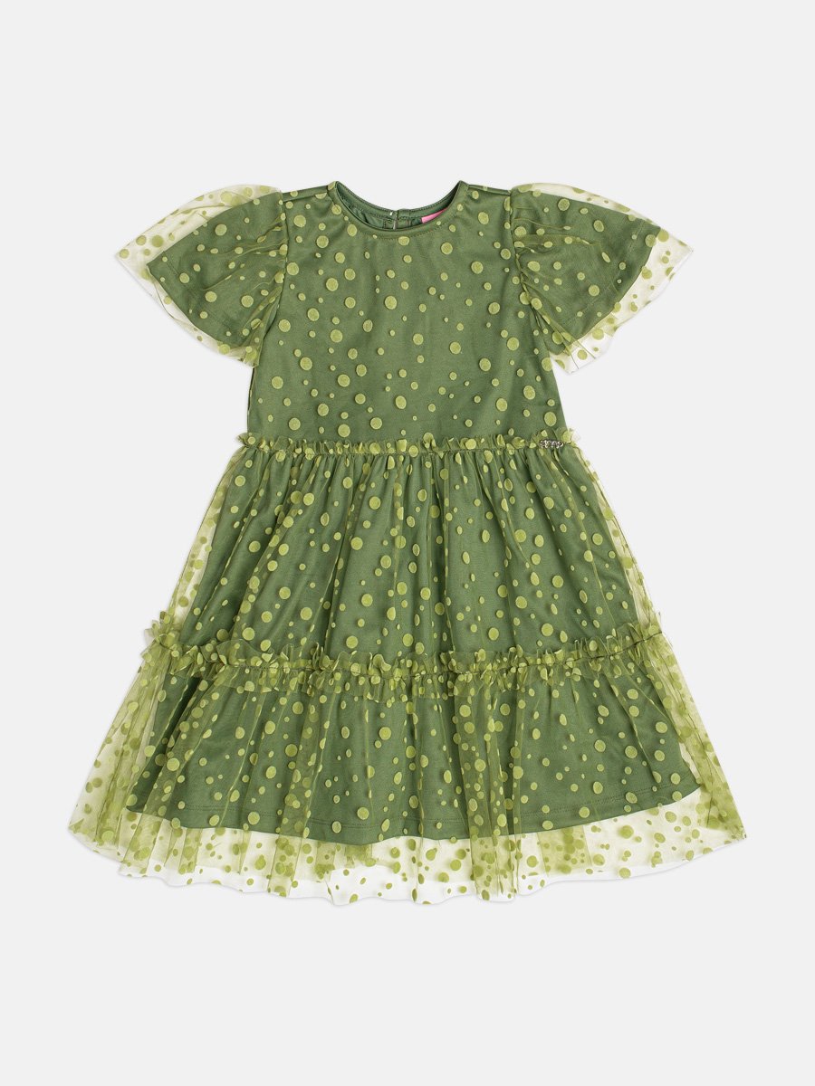 Girls Green Polka Dot Tulle Dress