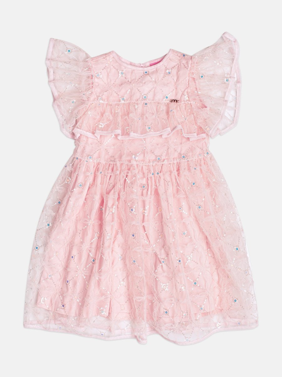 Children's Dress in Flower Embroidered Tulle