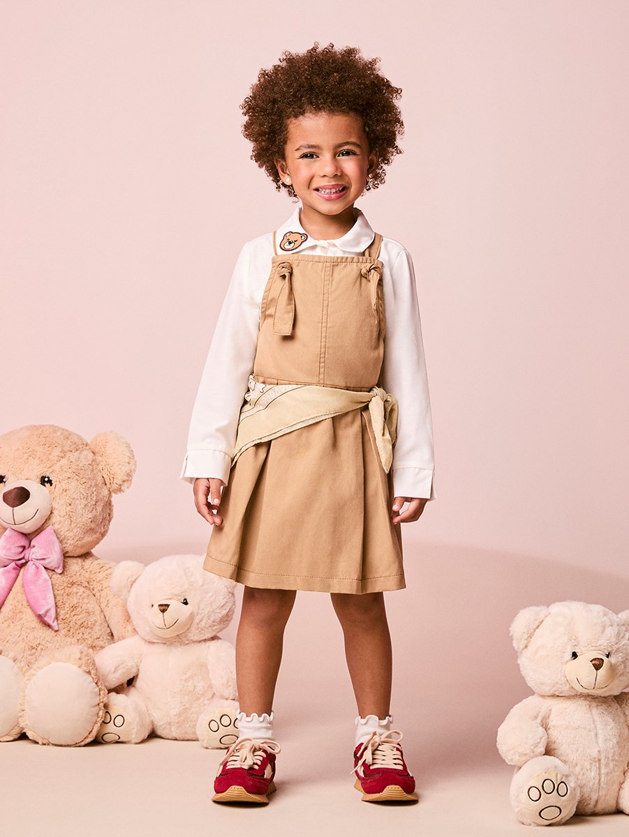 Girls Caramel Denim Pinafore