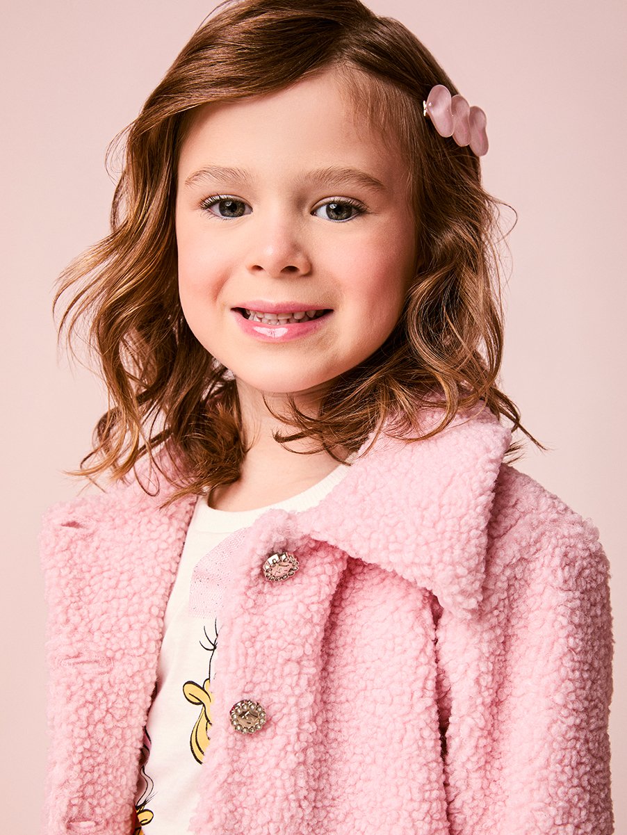Girls Plush Coat with Buttons