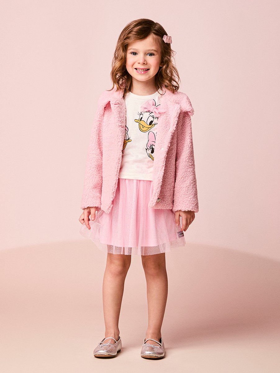Girls Plush Coat with Buttons