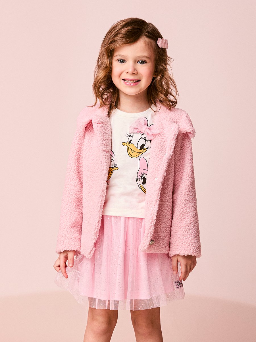 Girls Plush Coat with Buttons