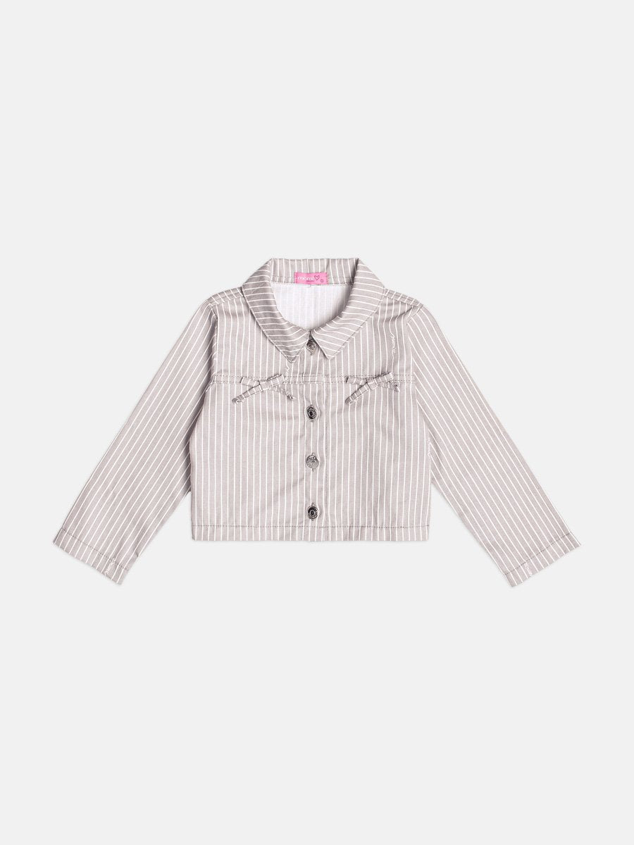 Children's Girl's Striped Twill Jacket with Bows