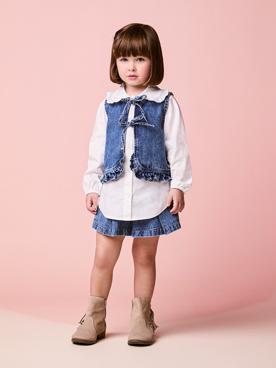Momi Girls' Denim Vest – Ruffles Franzidos