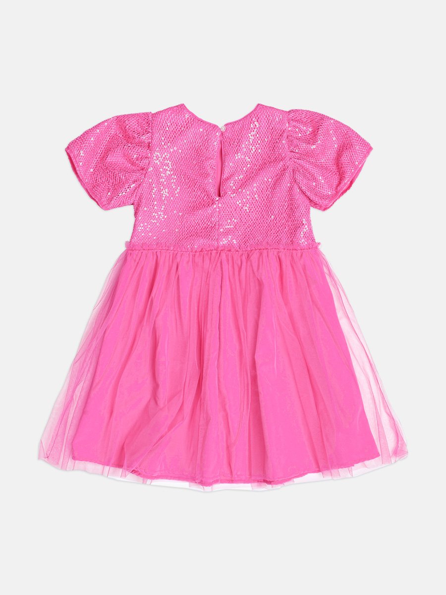 Pink Girl's Dress in Tulle with Sequins