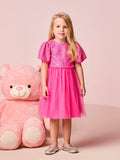 Pink Girl's Dress in Tulle with Sequins