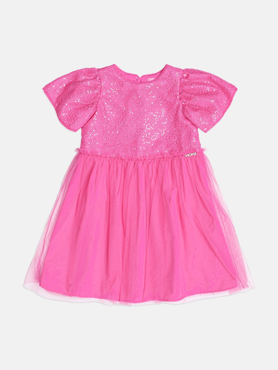 Pink Girl's Dress in Tulle with Sequins