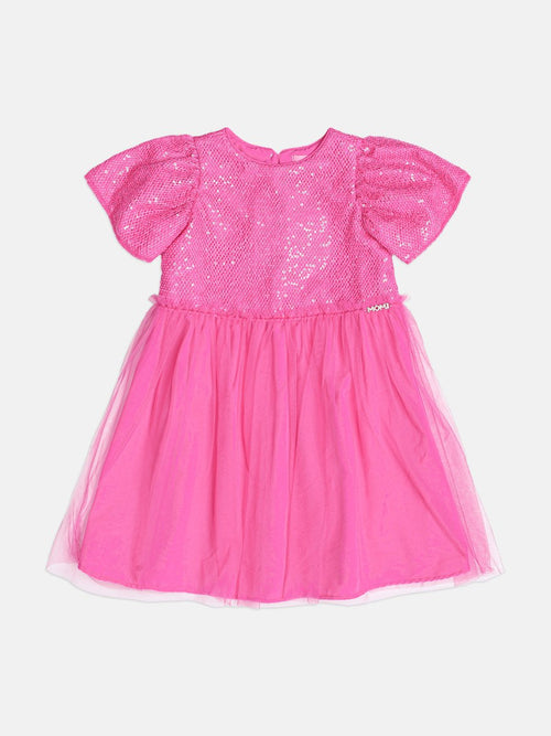 Pink Girl's Dress in Tulle with Sequins