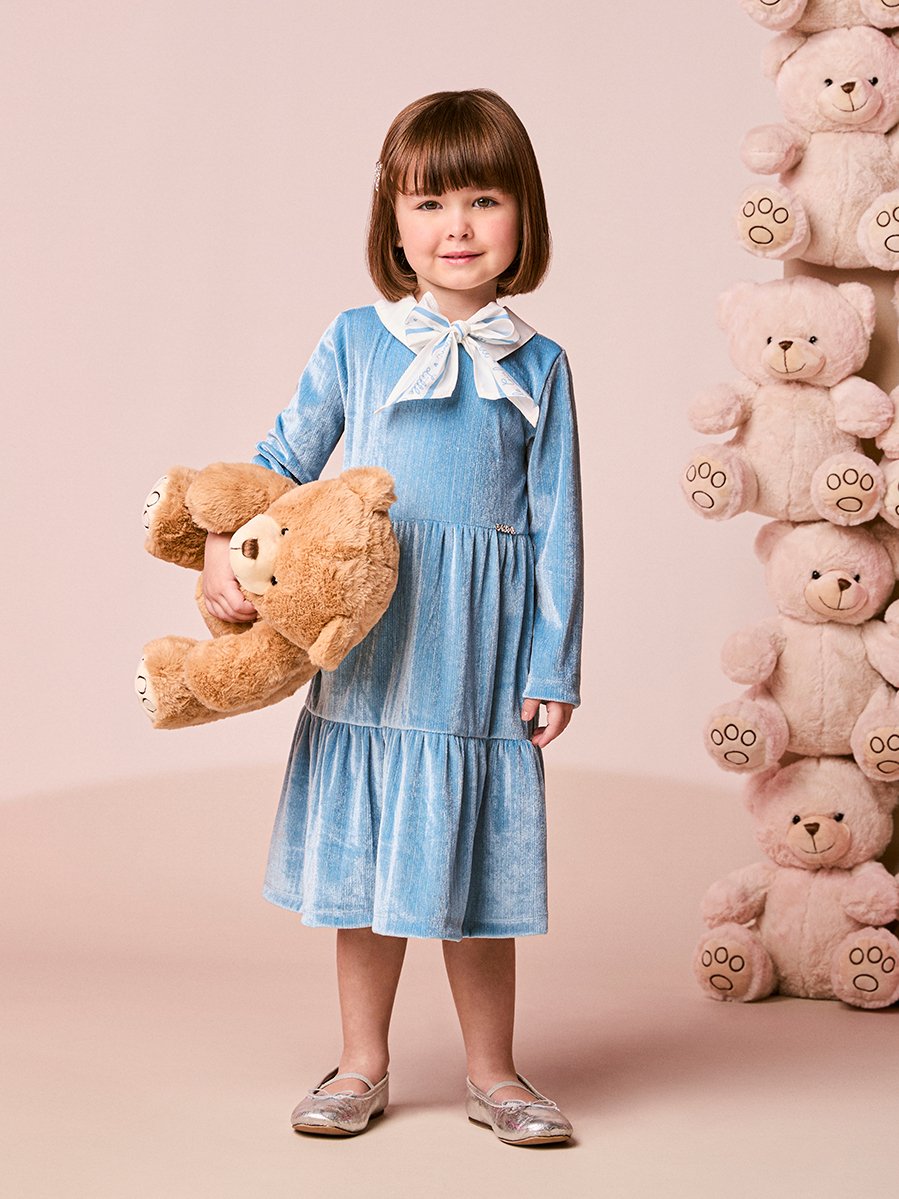 Children's Blue Plush Dress with Glitter