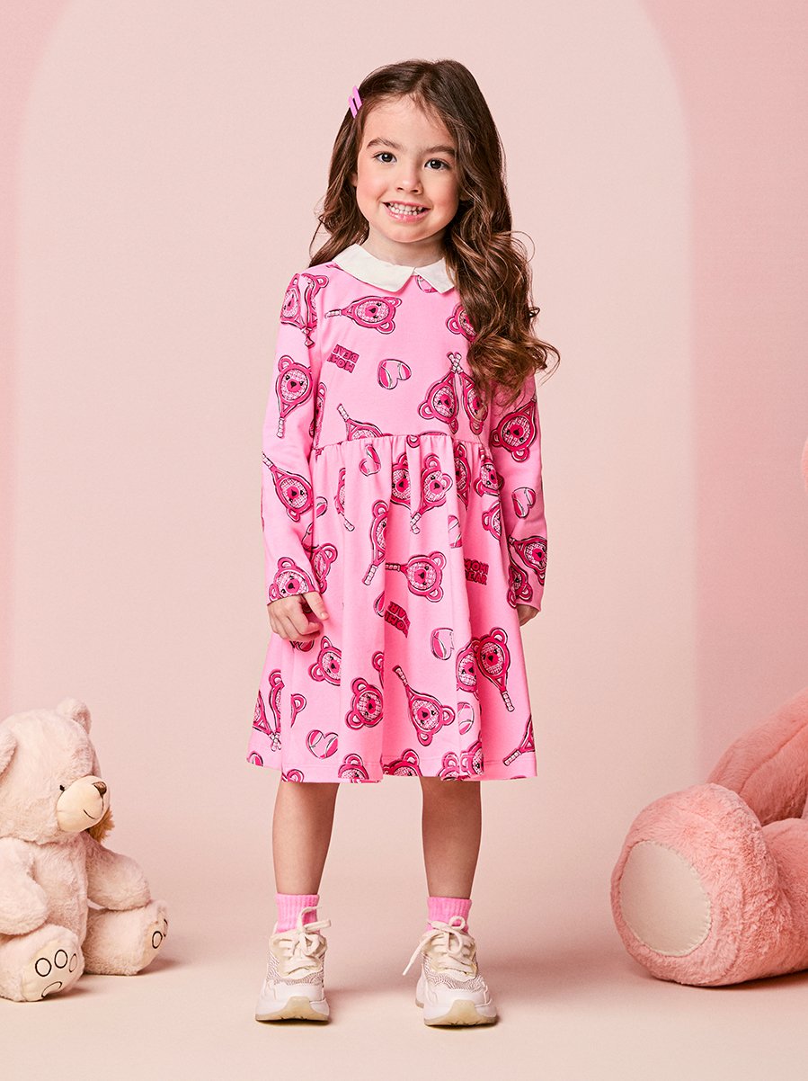 Children's Teddy Bear Girl Dress with Collar
