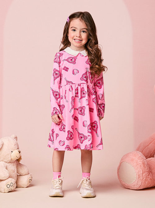 Children's Teddy Bear Girl Dress with Collar