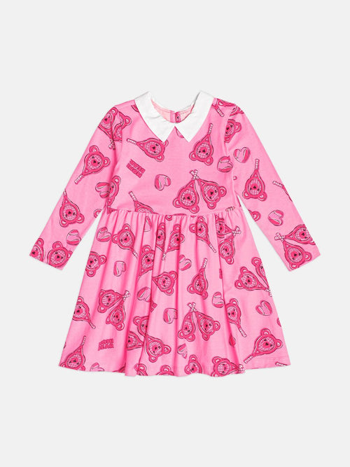 Children's Teddy Bear Girl Dress with Collar