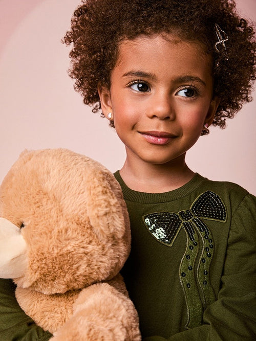 Children's Green Girl's Dress with Sequin Bow