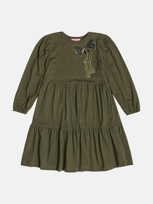 Children's Green Girl's Dress with Sequin Bow