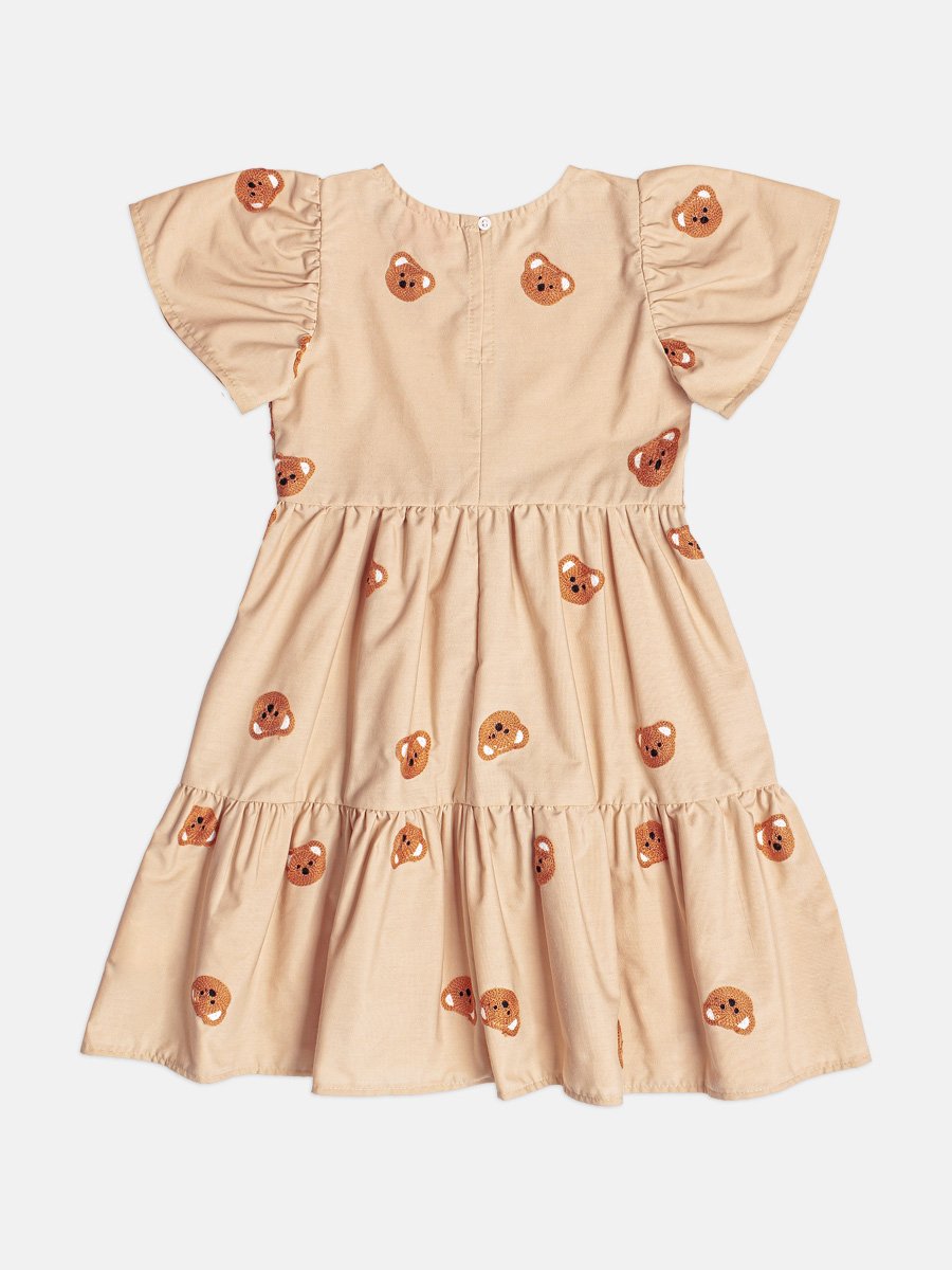 Children's Dress for Girls with Teddy Bear Embroidery