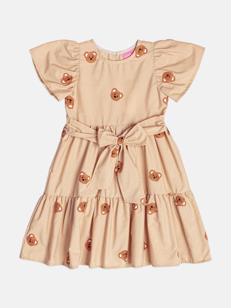 Children's Dress for Girls with Teddy Bear Embroidery