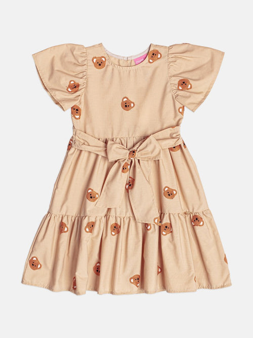 Children's Dress for Girls with Teddy Bear Embroidery