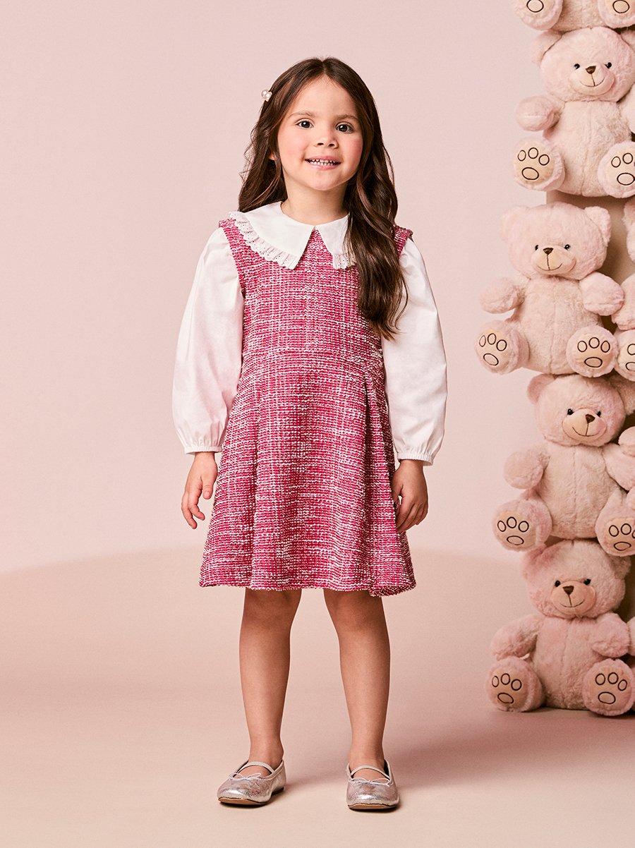 Girls Tweed Dress with Collar