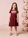 Children's Burgundy Dress with Teddy Bear Patch