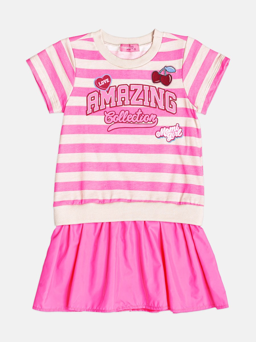 Children's Girl's Striped Dress with Cherry Patch