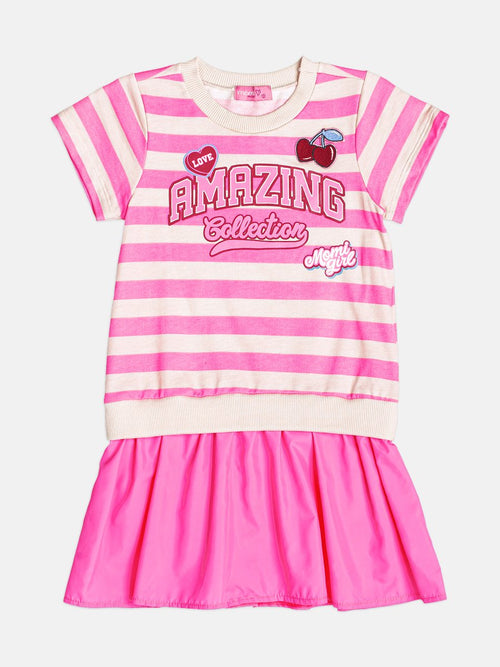 Children's Girl's Striped Dress with Cherry Patch