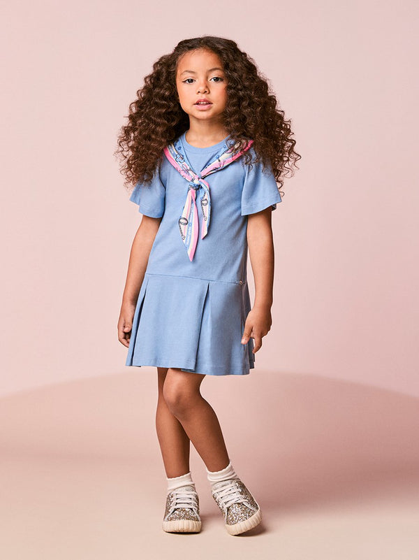 Children's Girl's Short Sleeve Dress with Scarf