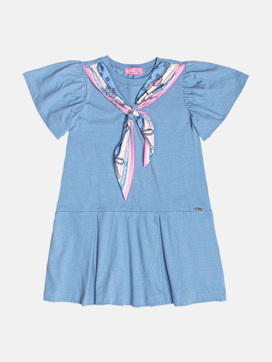 Children's Girl's Short Sleeve Dress with Scarf