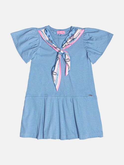 Children's Girl's Short Sleeve Dress with Scarf