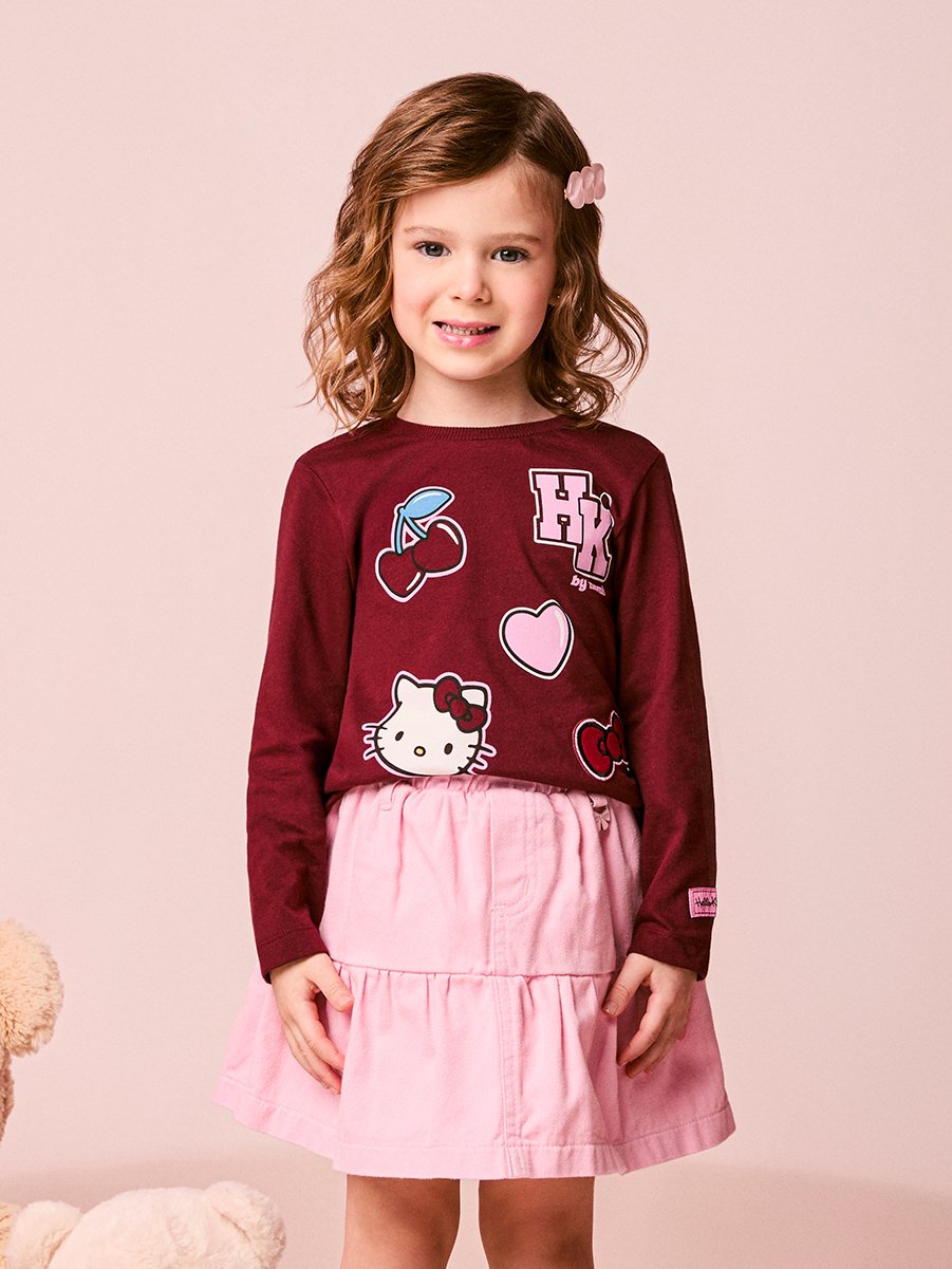 Burgundy Children's T-Shirt with Hello Kitty Patch