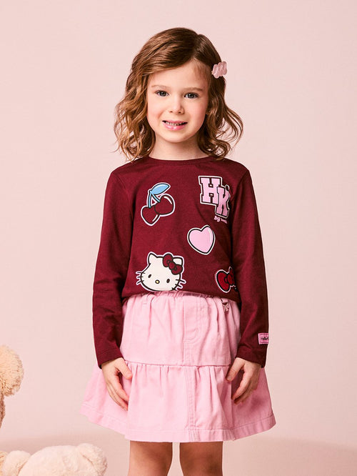 Burgundy Children's T-Shirt with Hello Kitty Patch