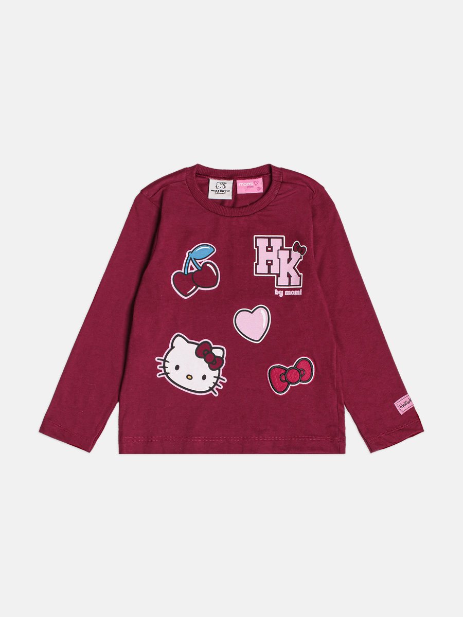 Burgundy Children's T-Shirt with Hello Kitty Patch