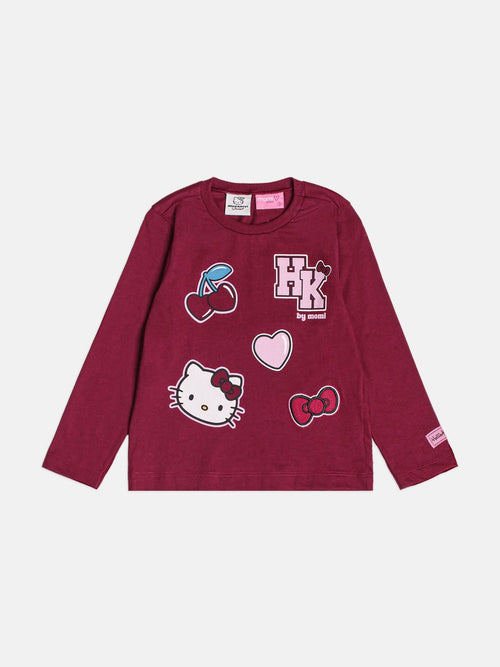 Burgundy Children's T-Shirt with Hello Kitty Patch
