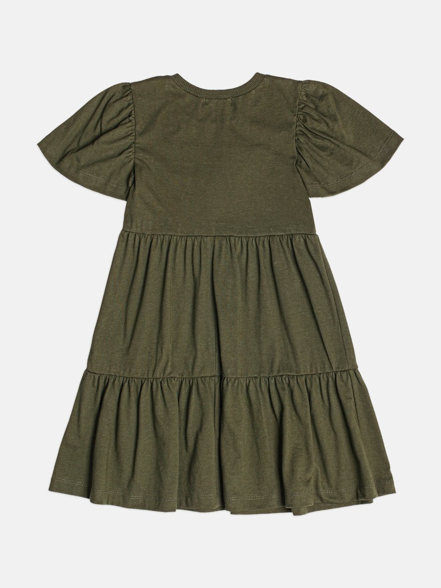 Children's Girl's Short Sleeve Dress with Sequin Bow