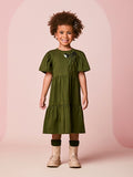 Children's Girl's Short Sleeve Dress with Sequin Bow