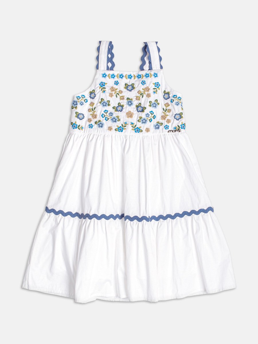 Off Dress with Flower Embroidery