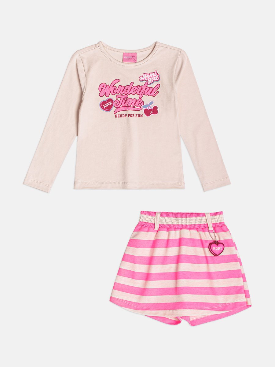 Children's Girl's Long Sleeve Cherry Striped Set