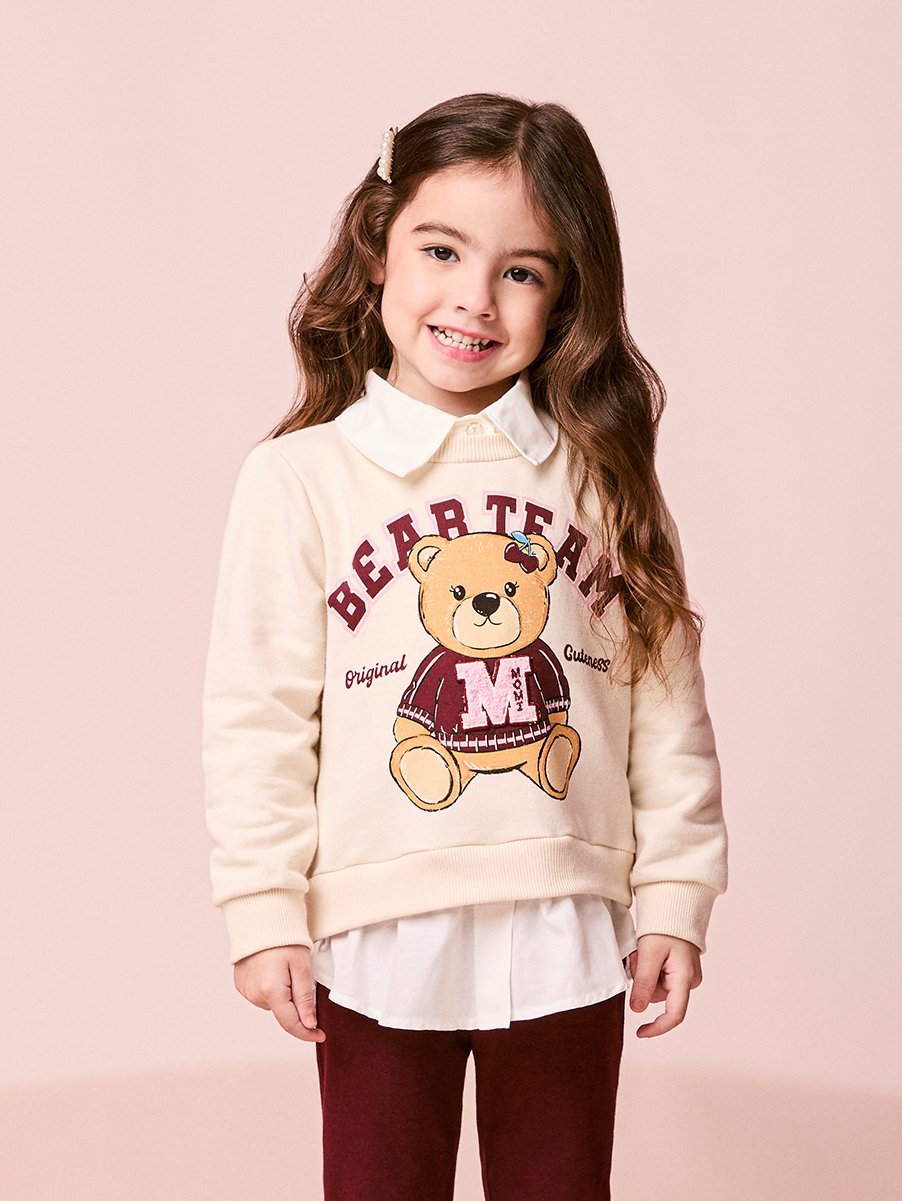 Girls Teddy Bear Sweatsuit Set with Ruffle
