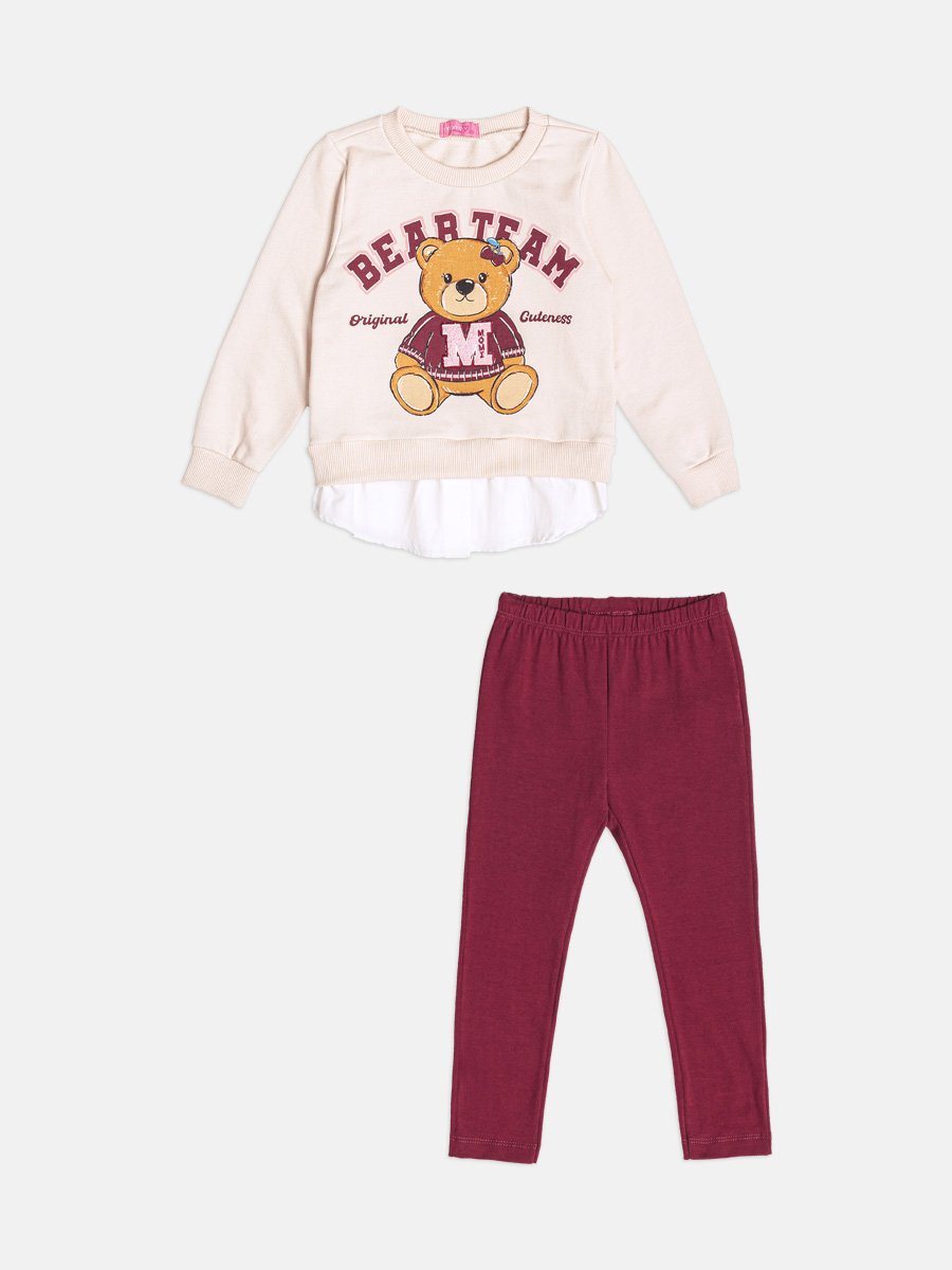 Girls Teddy Bear Sweatsuit Set with Ruffle