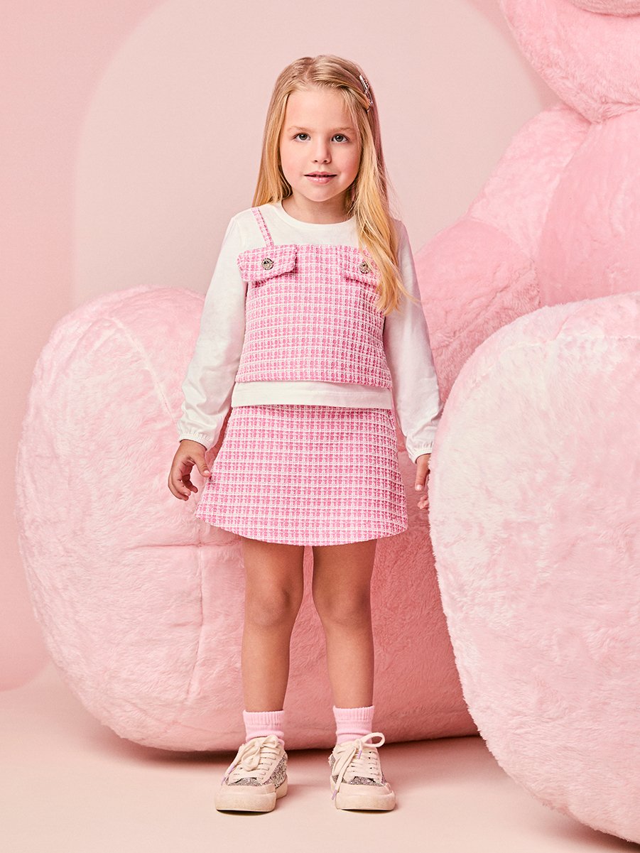 Children's Set for Girls Long Sleeve in Pink Tweed