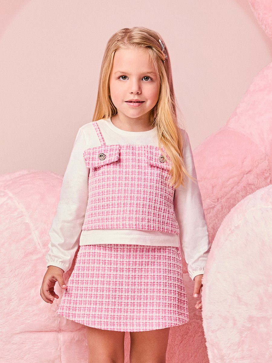 Children's Set for Girls Long Sleeve in Pink Tweed