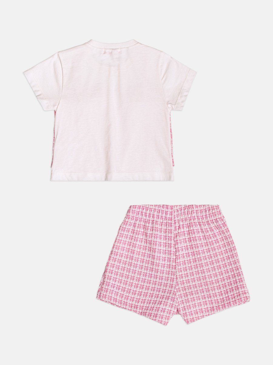 Children's Set for Girls Short Sleeve in Pink Tweed
