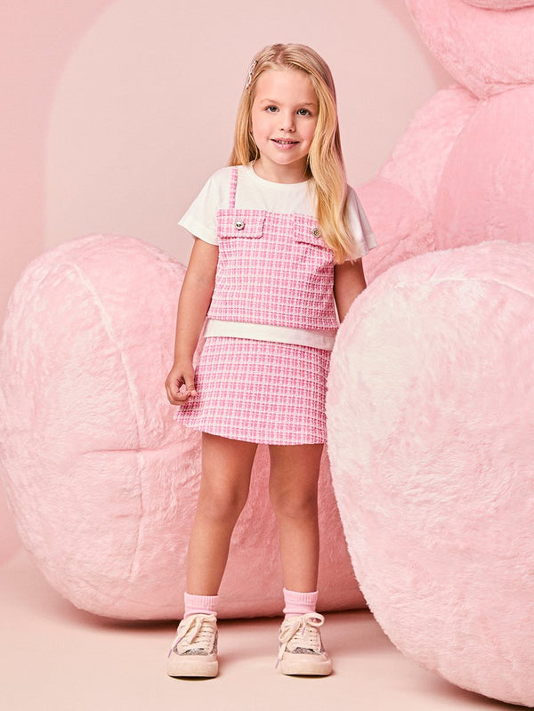 Children's Set for Girls Short Sleeve in Pink Tweed